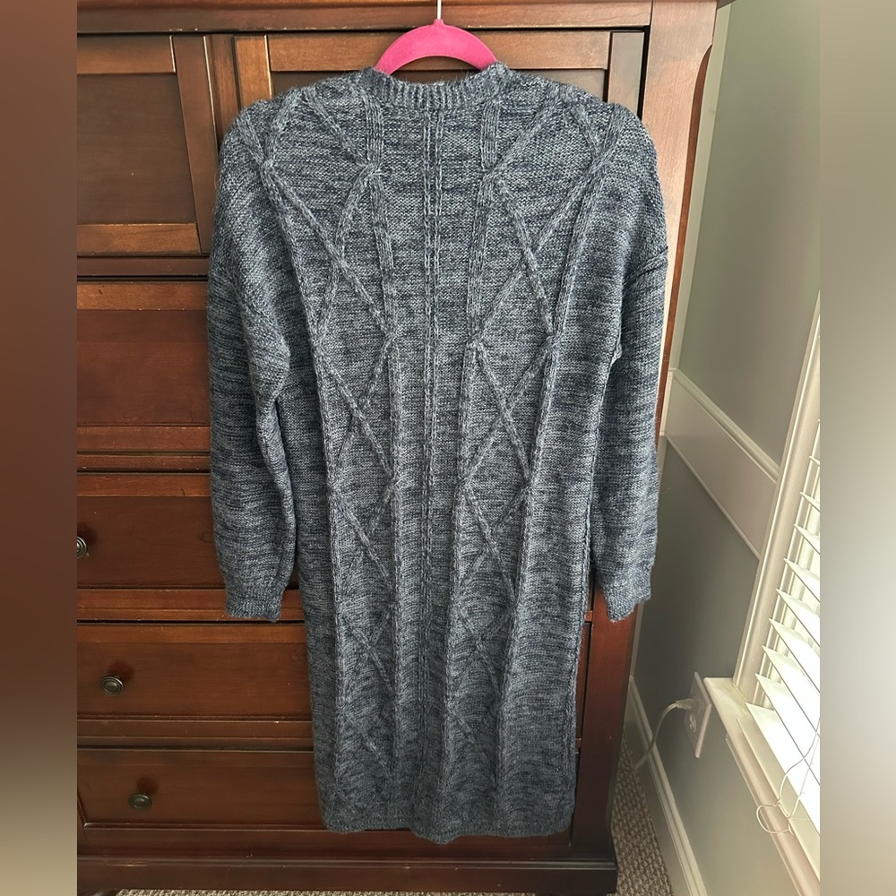Alicia Adams Alpaca cable cardigan duster in blue 100% baby alpaca - Picture 3 of 10